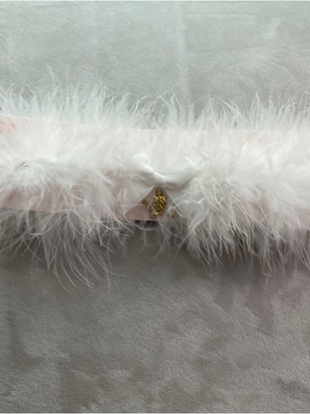 White Feather Trim Headband with Gold Accent
